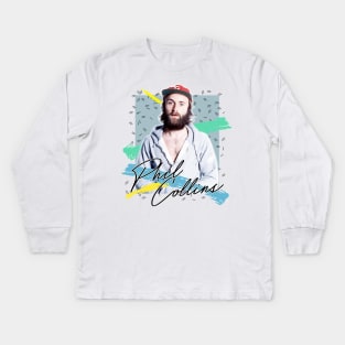 Retro 80s Phil Collins / Aesthetic Fan Art Design Kids Long Sleeve T-Shirt